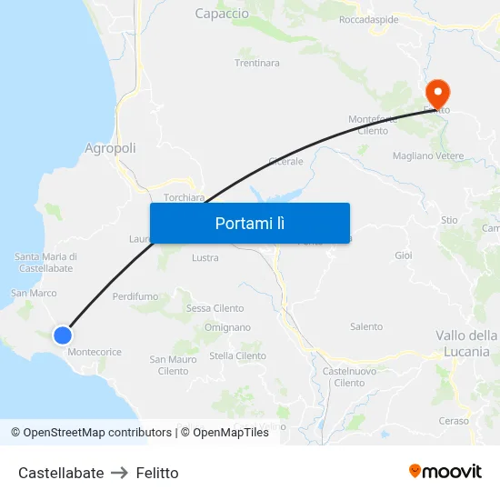 Castellabate to Felitto map