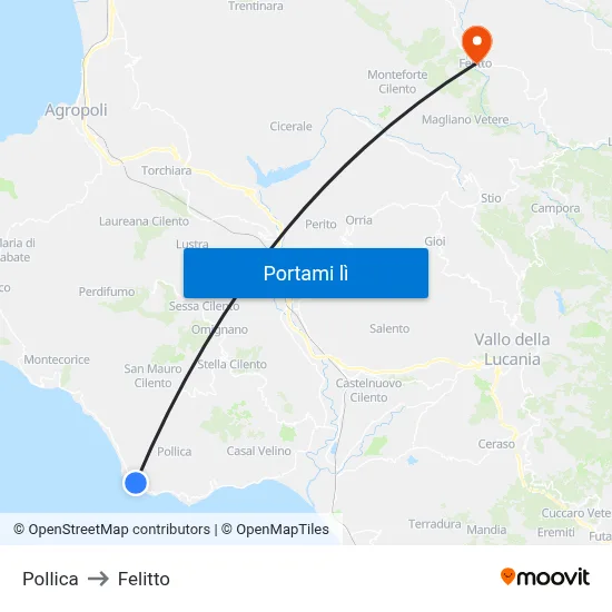 Pollica to Felitto map