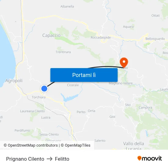 Prignano Cilento to Felitto map
