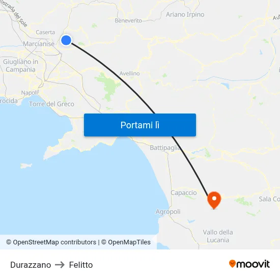 Durazzano to Felitto map