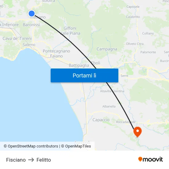 Fisciano to Felitto map