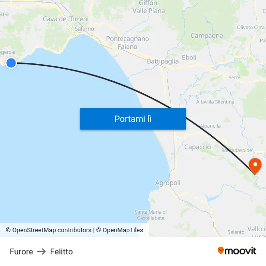 Furore to Felitto map