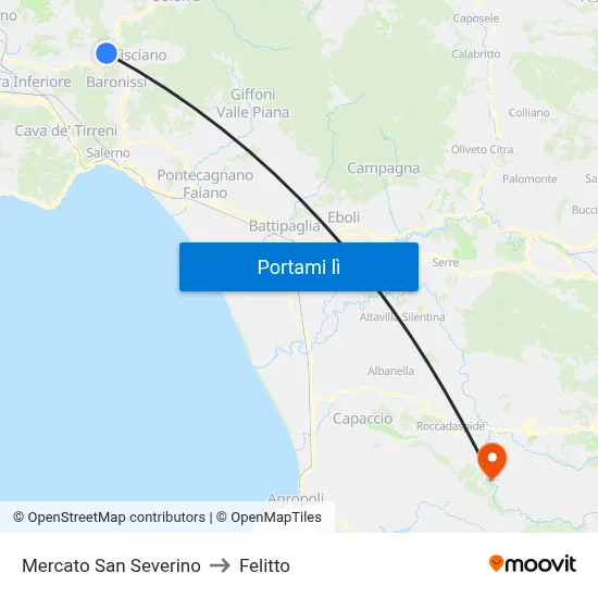 Mercato San Severino to Felitto map