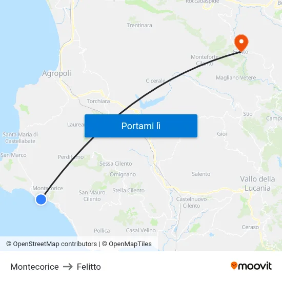 Montecorice to Felitto map