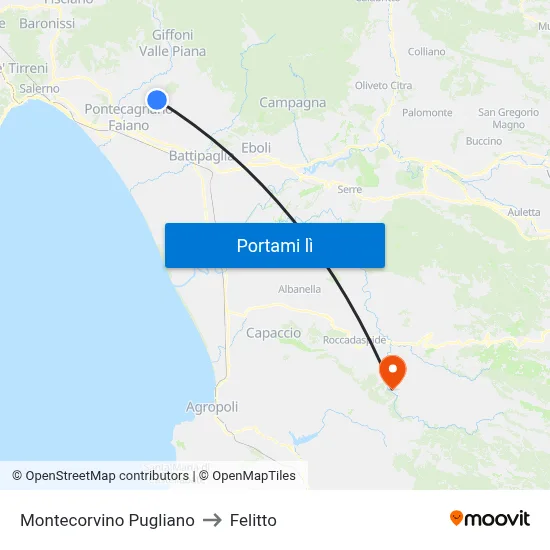 Montecorvino Pugliano to Felitto map