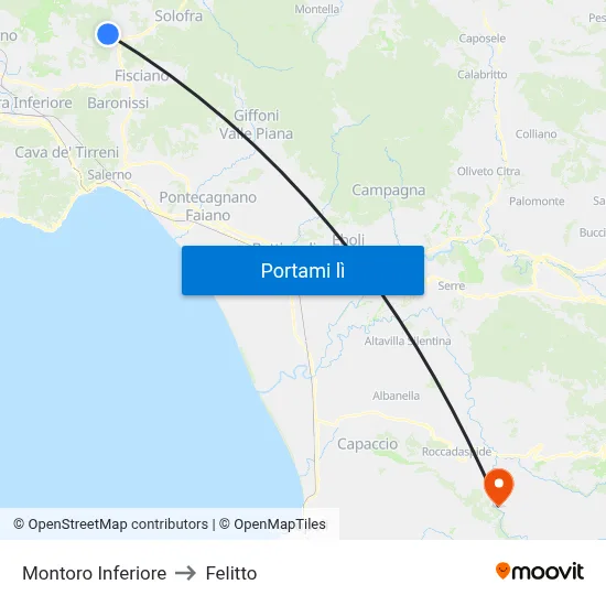 Montoro Inferiore to Felitto map