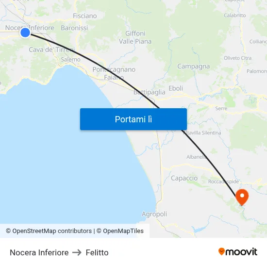 Nocera Inferiore to Felitto map