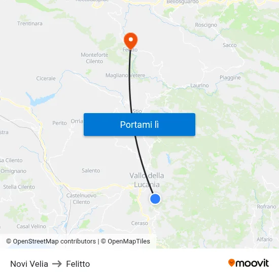 Novi Velia to Felitto map