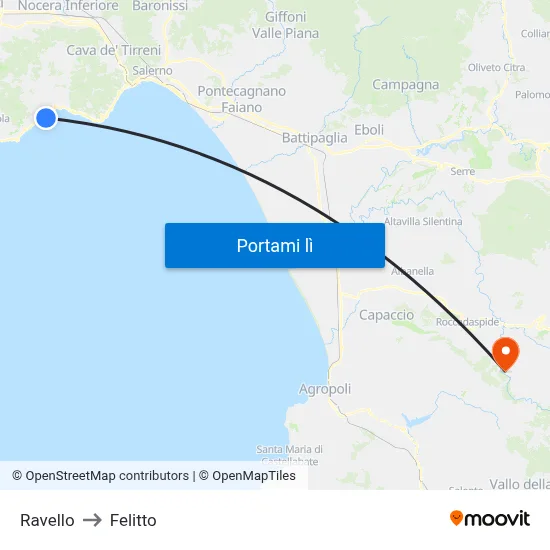 Ravello to Felitto map
