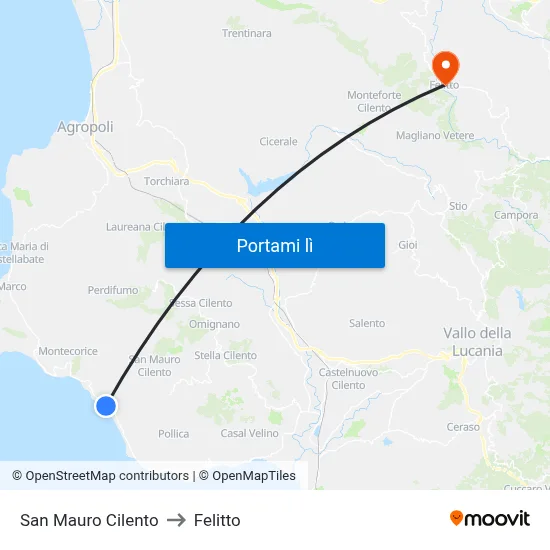 San Mauro Cilento to Felitto map