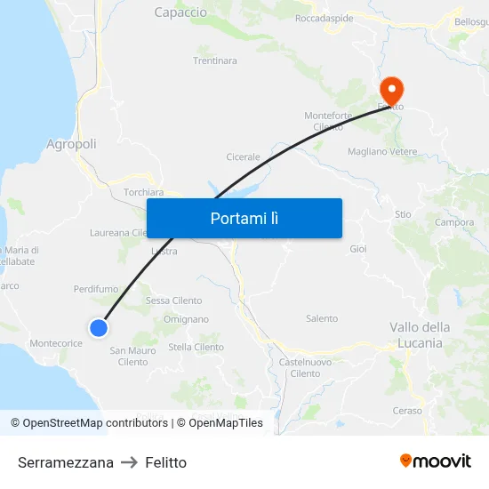 Serramezzana to Felitto map