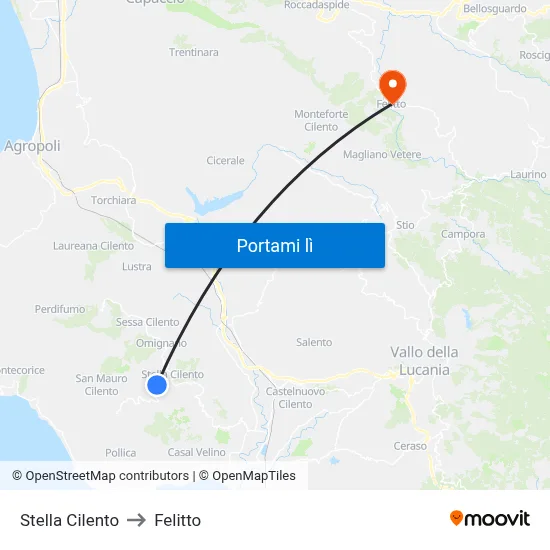 Stella Cilento to Felitto map