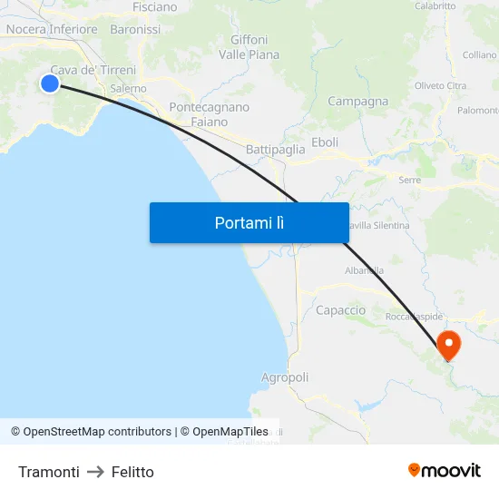 Tramonti to Felitto map
