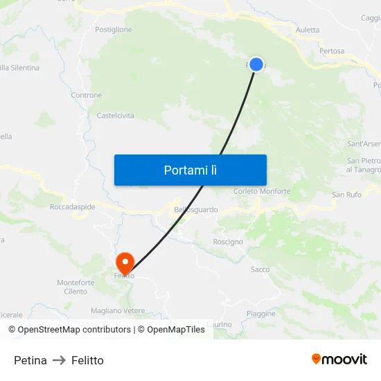 Petina to Felitto map