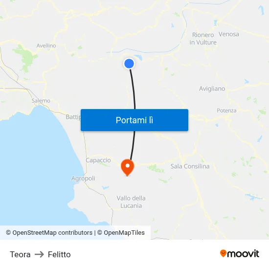 Teora to Felitto map