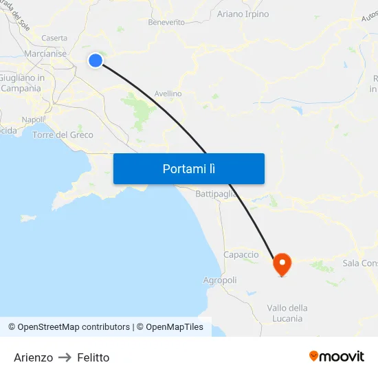 Arienzo to Felitto map