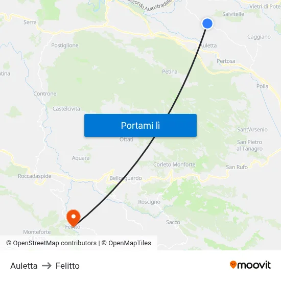 Auletta to Felitto map