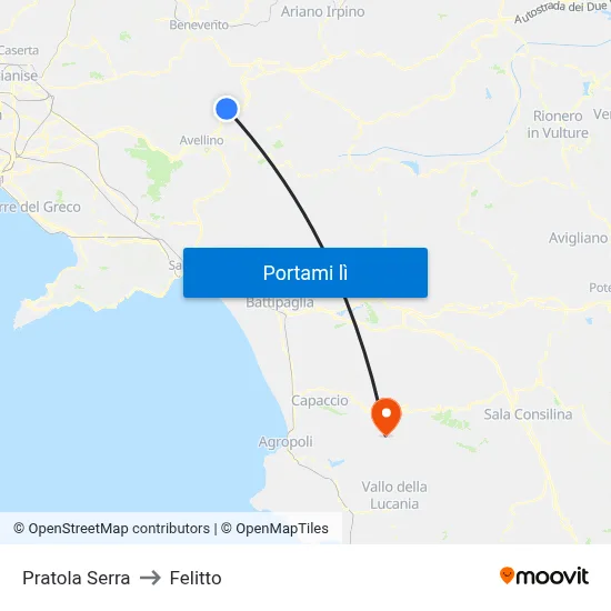 Pratola Serra to Felitto map