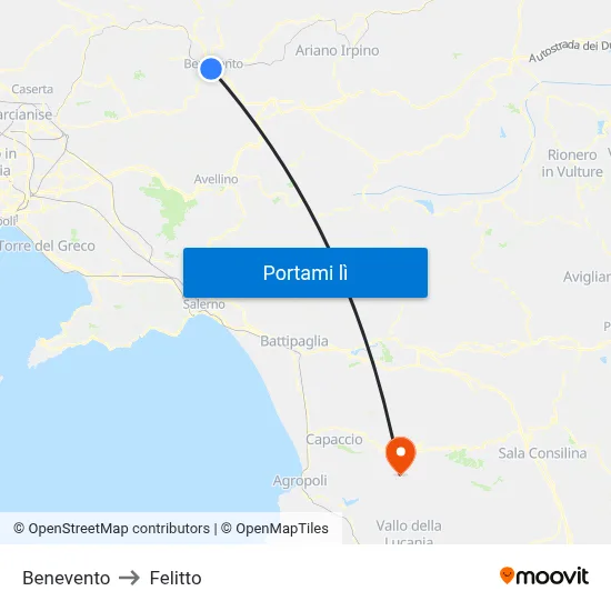 Benevento to Felitto map