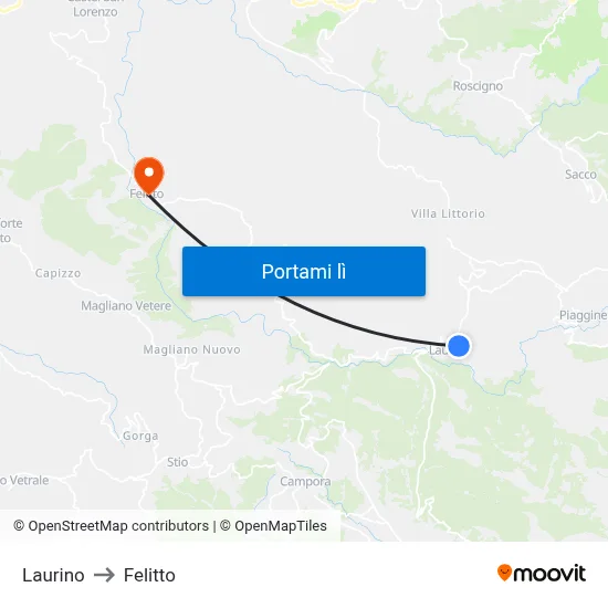 Laurino to Felitto map