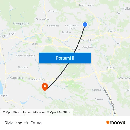 Ricigliano to Felitto map