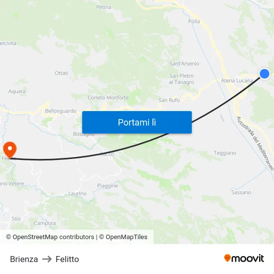 Brienza to Felitto map