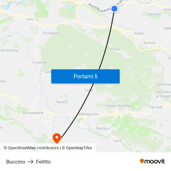 Buccino to Felitto map