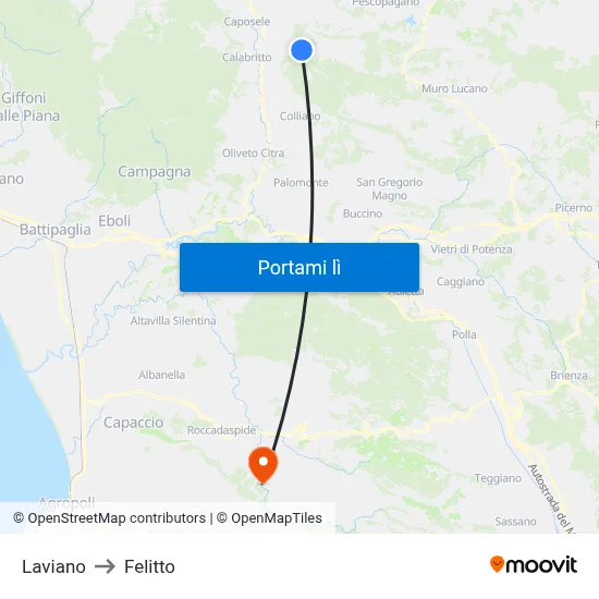Laviano to Felitto map