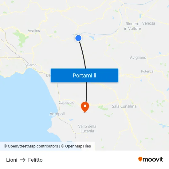 Lioni to Felitto map