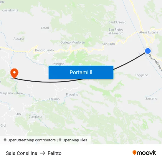 Sala Consilina to Felitto map