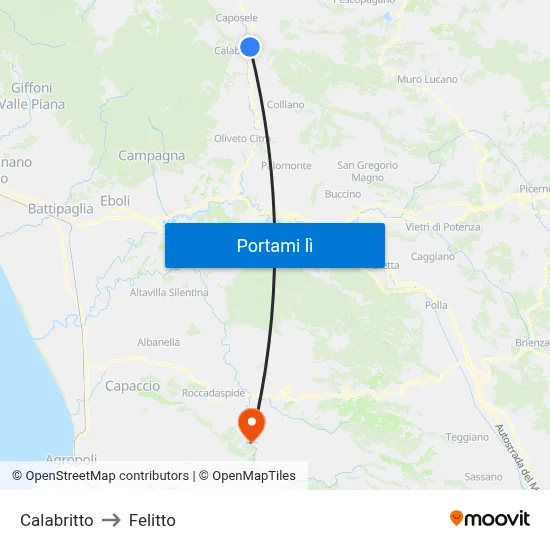Calabritto to Felitto map