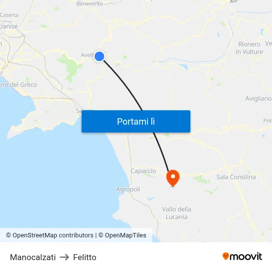 Manocalzati to Felitto map