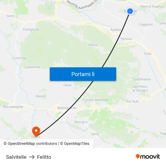 Salvitelle to Felitto map