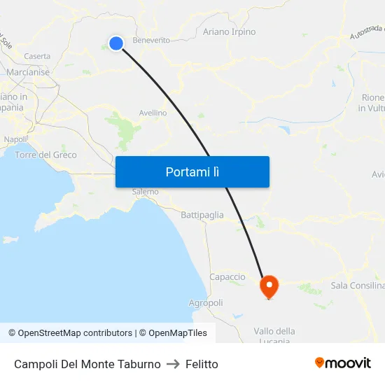 Campoli Del Monte Taburno to Felitto map