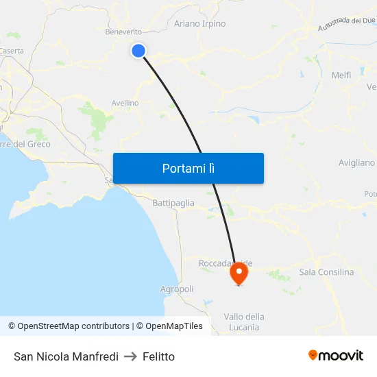 San Nicola Manfredi to Felitto map