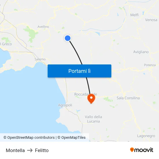 Montella to Felitto map