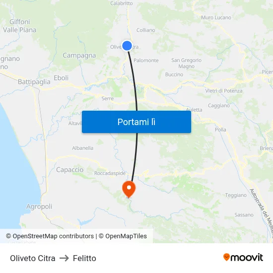 Oliveto Citra to Felitto map