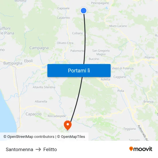 Santomenna to Felitto map
