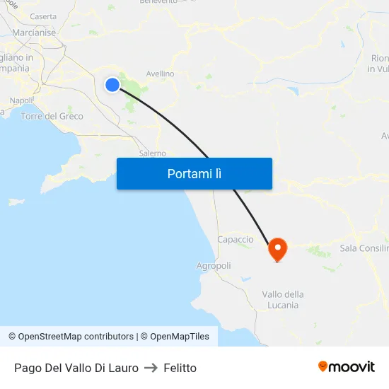 Pago Del Vallo Di Lauro to Felitto map