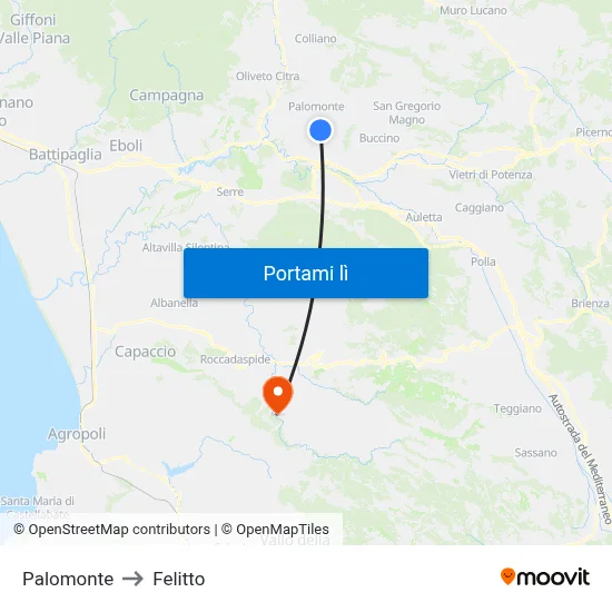 Palomonte to Felitto map