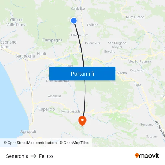 Senerchia to Felitto map