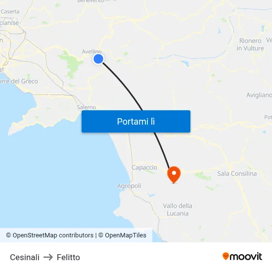 Cesinali to Felitto map