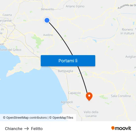 Chianche to Felitto map