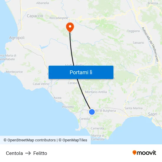 Centola to Felitto map