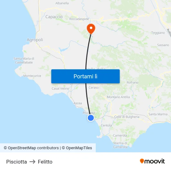 Pisciotta to Felitto map