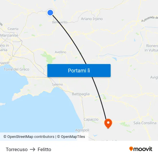 Torrecuso to Felitto map