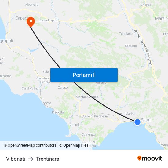 Vibonati to Trentinara map