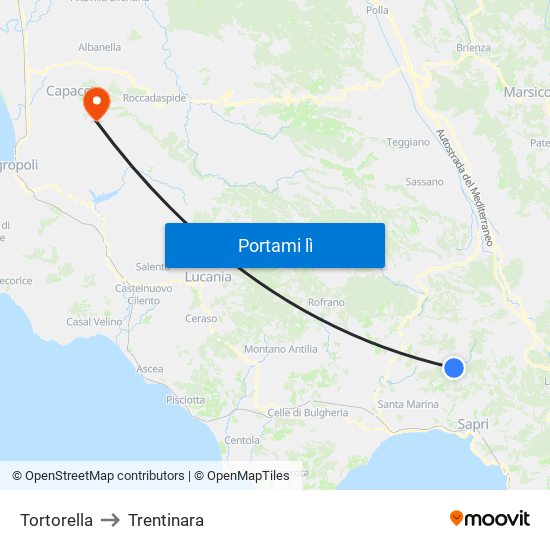Tortorella to Trentinara map