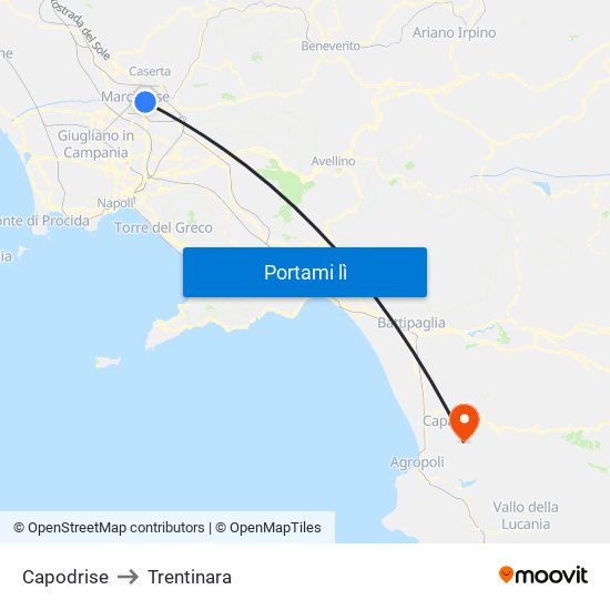 Capodrise to Trentinara map