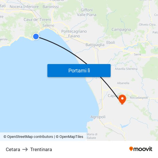 Cetara to Trentinara map